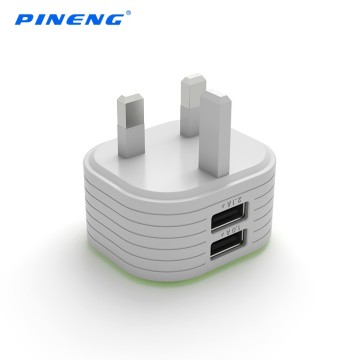 5V 2.1A UK adapter with 2USB and UL FCC CE Approved PN-501