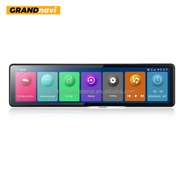 GRANDnavi Car DVR with 1080P HD Dual Lens Dash Cam and Rear View Mirror for Carplay Android Auto