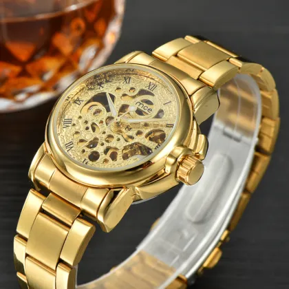 golden classic brand mechanical women watch