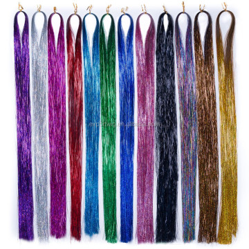 120cm Hair Tinsel 20g 600-700 Strands 12 Colors Silver Purple Rainbow Hair Glitter Hair Extensions