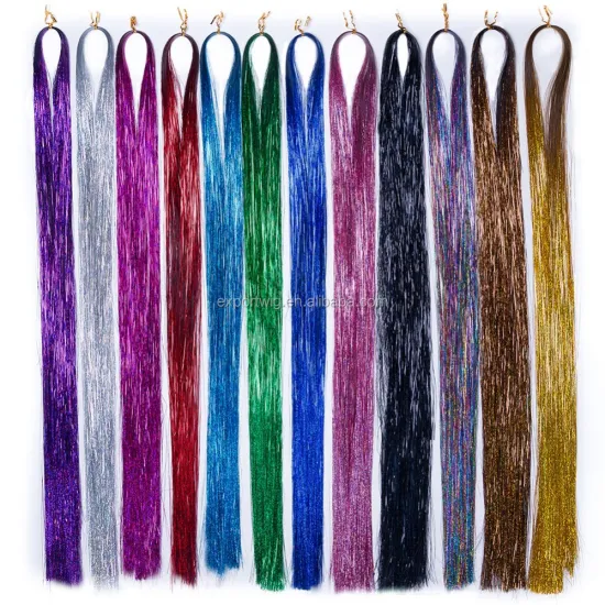 120cm Hair Tinsel 20g 600-700 Strands 12 Colors Silver Purple Rainbow Hair Glitter Hair Extensions