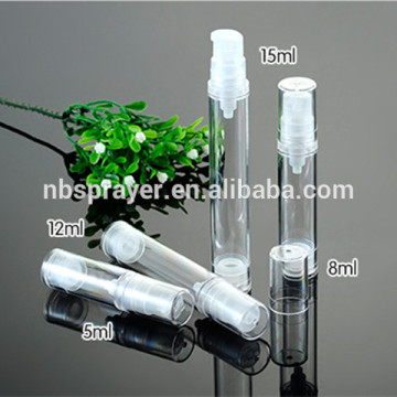5ml 10ml 12ml 15ml transparent color airless cosmetic bottle, plastic cosmetic spray bottles