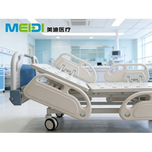 Single Crank Nursing Bed with Four Guardrails, Composite Headboard & Footboard, Central Control Brake for Senior Care & Health C