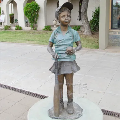 Outdoor lovely casting bronze boy and puppies statues children sculpture