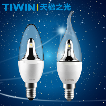 TIWIN 4W 3000K Glass E14 candle LED light with CE ROHS TUV GS