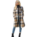 Women's Casual Lapel Button Down Long Plaid Shirt