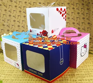 Disposable paper cardboard birthday cake boxes, Food packaging white cardboard paper bakery cake box with good quality handle