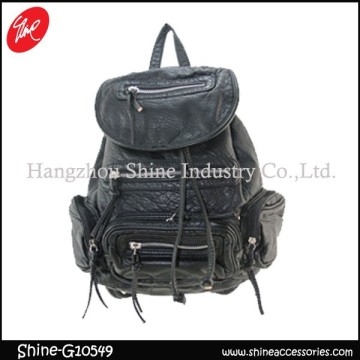 Fashion school bag/soft washed backpack/black knapsack