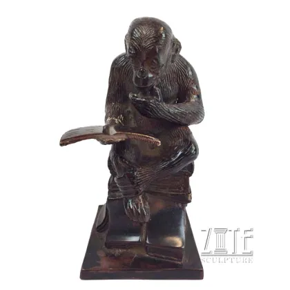 Custom metal bronze monkey reading book statue