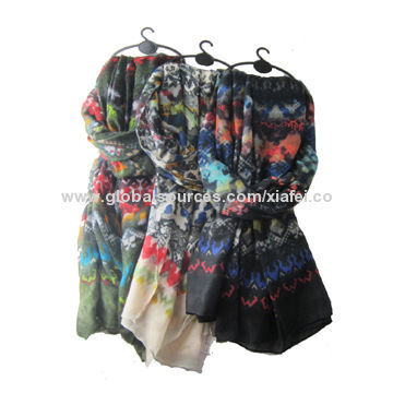 Flower print fashion sell voile polyester scarf, shawl