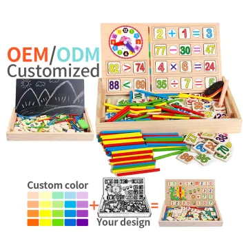 Math Learning Toy: Multi-Functional Educational Wooden Box with Counting Sticks for Children