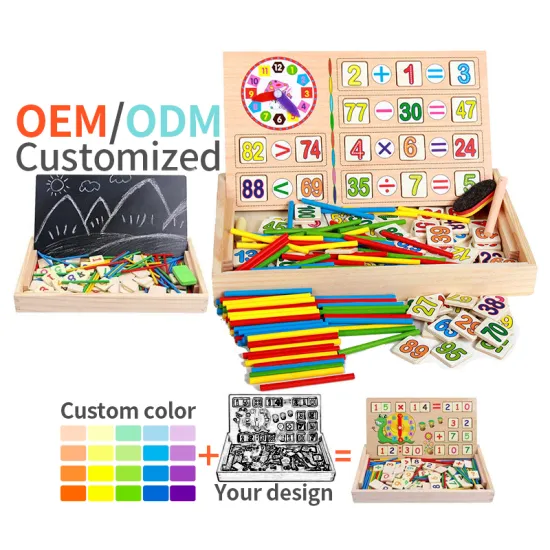 Math Learning Toy: Multi-Functional Educational Wooden Box with Counting Sticks for Children