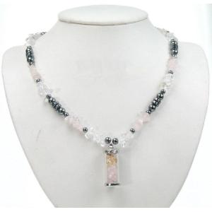 Hematite Bottle Pendant Neckace con cuarzo rosa