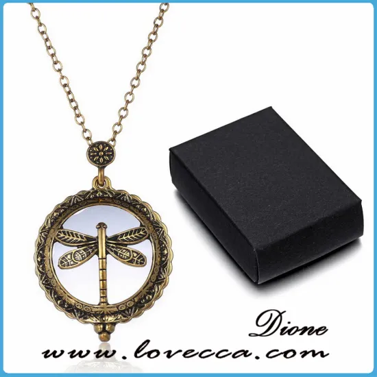 Goldtone dragonfly chain necklace magnify glass pendant necklace