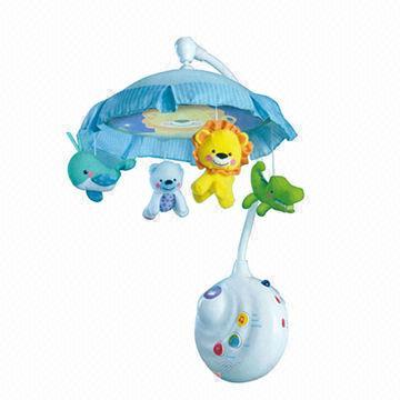 Babies' musical mobile toy with projector, music, light and plush animal