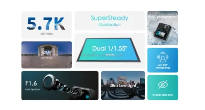 QooCam 3: 5.7K 360 Video & 62MP 360 Photos Panoramic Action Camera