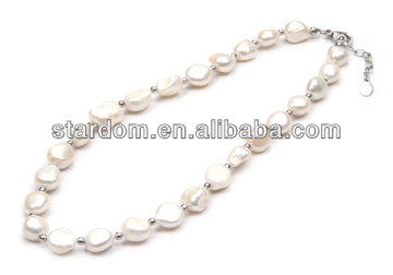 Small stainless steel ball necklace freshwater pearl