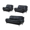 Set di divano di divano per ufficio in pelle nera moderna