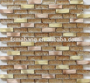 MBJ4042 Staggered Brick European Foil Glass Mosaic Tile Blend Aluminum Mosaic