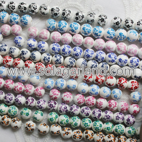 Charms de perles d&#39;espacement de porcelaine ronde en céramique de motif de fleur