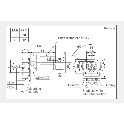 RK14K Series Rotating potentiometer