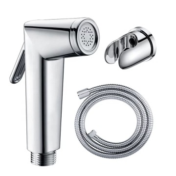 Silver toilet shattaf bidet with hose and holder