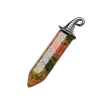 Unakite Hexagonal Prism GunBlack Wizard Cap Pendant for DIY Making Jewelry