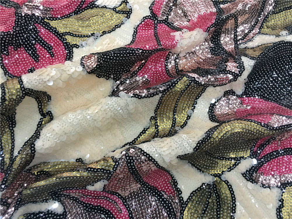 Multicol Flower Sequin Embroidery Fabric