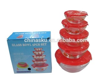 5 pcs glass bowl set with lid