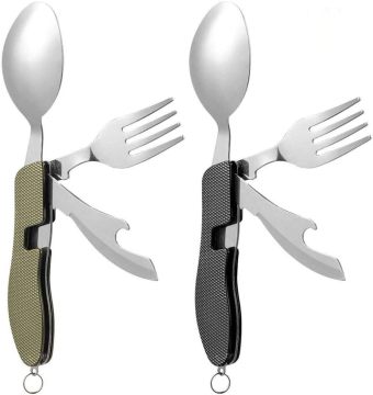 Stainless Steel Foldable Travel Utensil Set: Knife, Fork, Spoon & Bottle Opener
