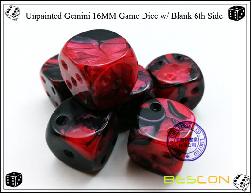 Un-painted Gemini Dice 16MM with Blank 6th Side-7