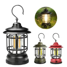 Lanterna LED portátil de inspiração retrô para acampar com bateria recarregável