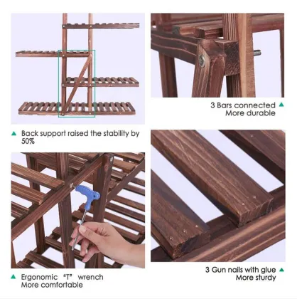 Carbonized Wood Plant Stand Holder Flower Display Rack
