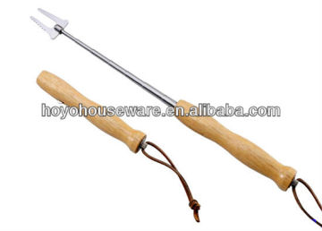 Wood Handle telescopic BBQ Fork