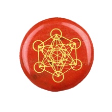 Red Jasper 25MM Circular Disc Mat Handmade Craved Pattern-Metatron's Cube For Home Decor