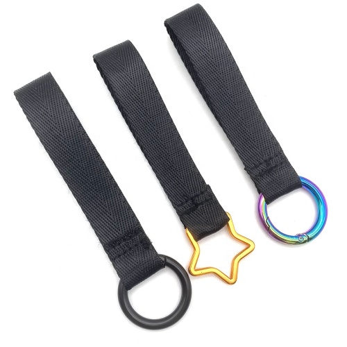 Custom Leather Patch Black Short Lanyard Wristlet Keychain