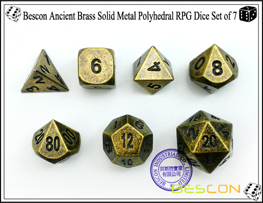 Bescon Ancient Brass Solid Metal Polyhedral RPG Dice Set of 7-3