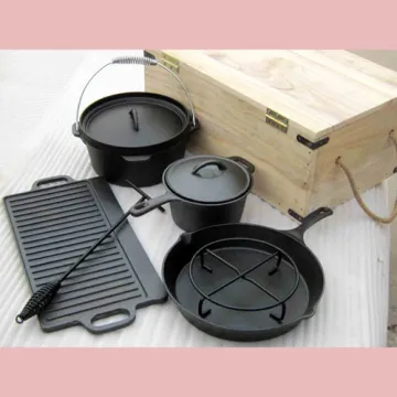6pcs Pre-seasoned Cast Iron Large Camping Pots Set