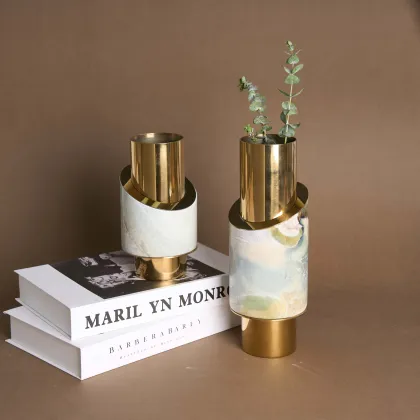 Yinhe Stone 2024 Luxury Marble Metal Flower Pot Vase in Bulgari Green - Home Decor Maison