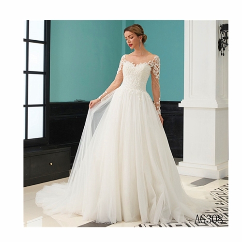 Long Sleeve Lace White Bridal Gowns regular sleeve wedding dresses