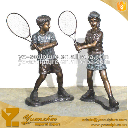 Bronze Garden Statue Children Playing Tennis Ball boy and girl sculpture BFSN-B259