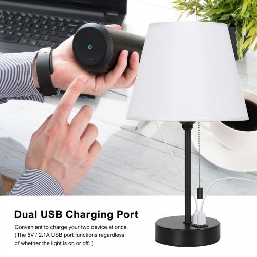 Lámpara de escritorio de mesita de noche con portadas de carga USB dual