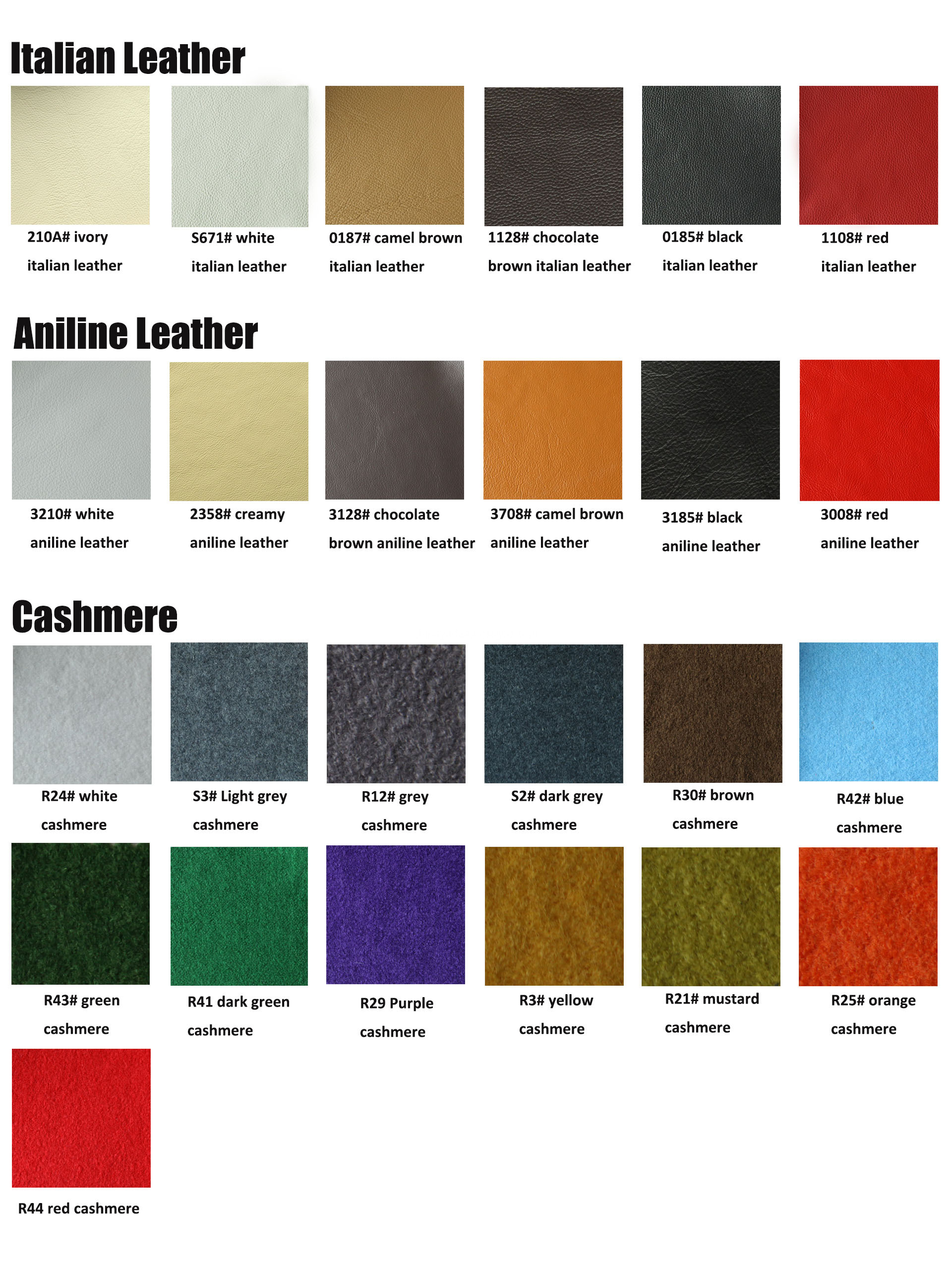 Leather And Fabric Colors Optional