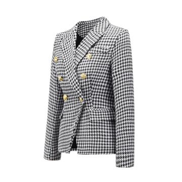 Women's Plaid Solid Color Double Breasted Blazer Jacket