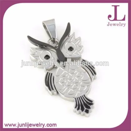 White CZ Black Enamel Stainless Steel Fashion Owl Pendant Fancy Owl Necklace