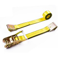 2" 5 Ton 50mm Aluminum Middle Handle Ratchet Buckle Tie Down Yellow Straps With 2 Inch Flat Hooks