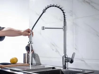 Household spring pull down brass kitchen faucet
