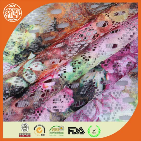 Beautiful light weight printed lace fabric factory