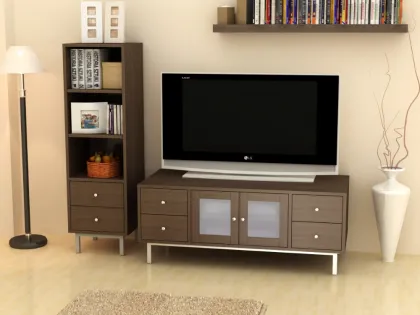 Wooden Espresso Stereo And Audio Cabinet TV Entertainment Unit