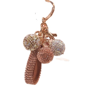 Cute Car Key Pendant: Small Round Ball Keychain with Crystal, Diamond, and Rhinestone Inlay